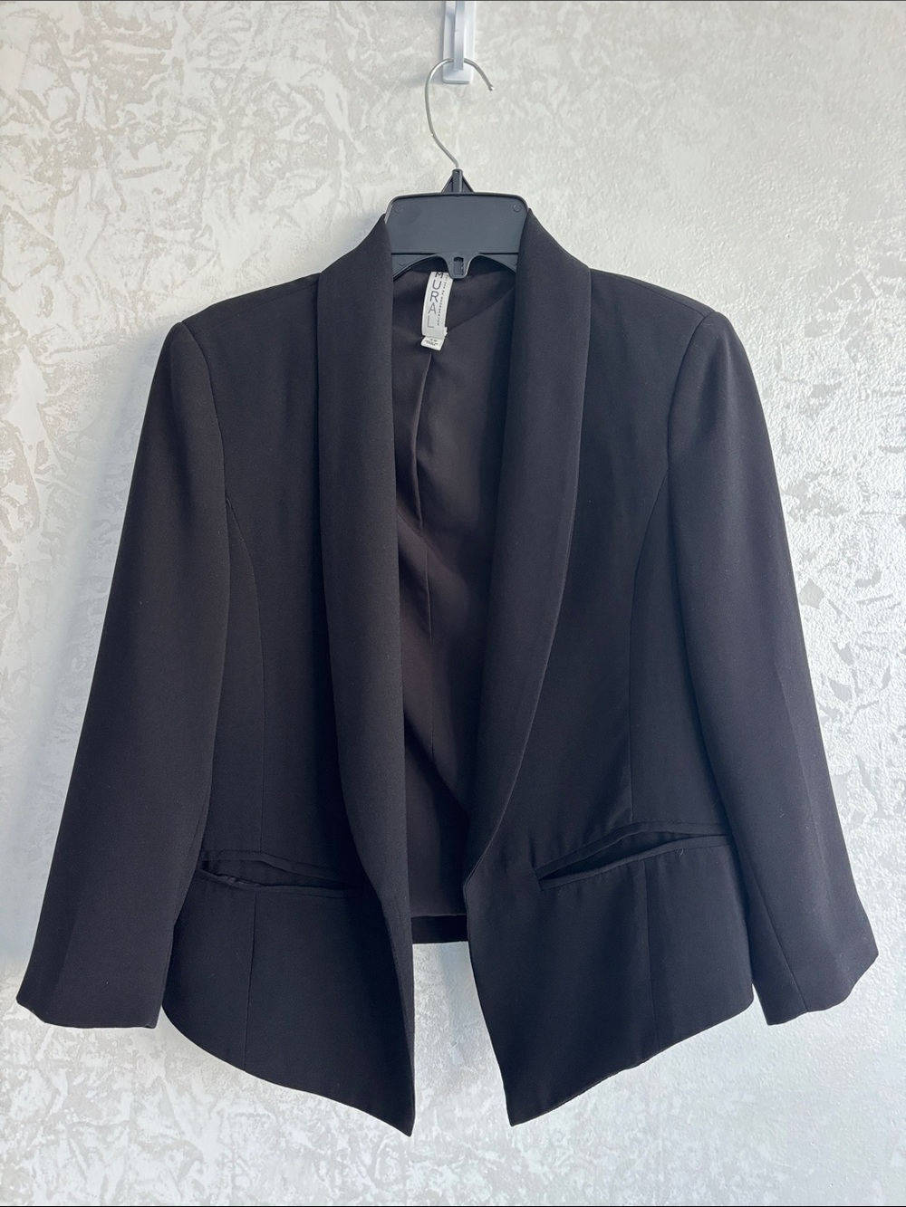 Mural Curve Open Front Shawl Collar Black Tuxedo Style Blazer Jacket XS